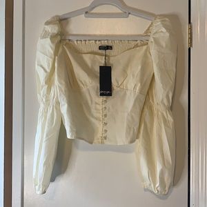 Long Sleeve Button Down Crop Blouse